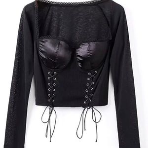 NWT WILDCAT | Vamp Goth Black Bustier with Corset Lacing and Leather Look | 1X